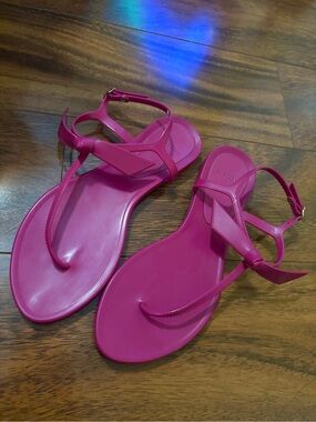 Alexandre Birman Hot Pink T-Strap Sandals